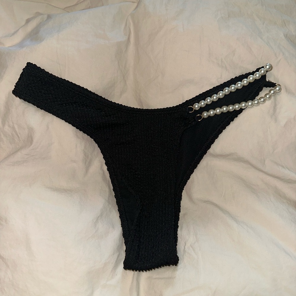 SHEIN Black Bikini Bottom with Pearl Detail
